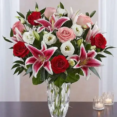 elegant name day flowers delivery athens florist online bouquet roses lilies lisianthus same day free shipping