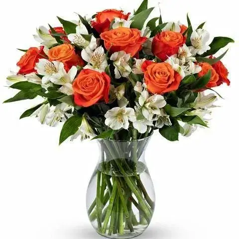 ανθοδέσμη αισιοδοξίας αθήνα online ανθοπωλείο πορτοκαλί τριαντάφυλλα λευκές αλστρομέριες delivery