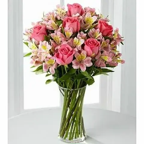 ανθοδέσμη μήνυμα αθήνα online ανθοπωλείο ροζ τριαντάφυλλα αλστρομέριες delivery άμεση αποστολή