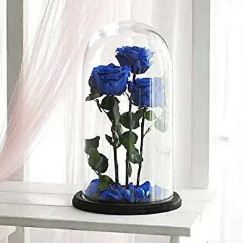 τρία μπλε παντοτινά τριαντάφυλλα σε γυάλα αθήνα online ανθοπωλείο infinity rose delivery