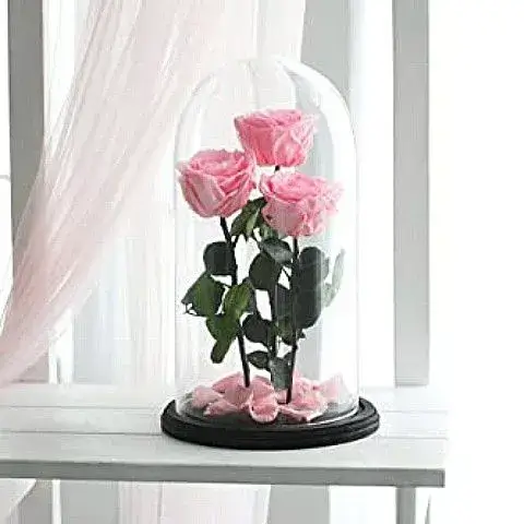 τρία ροζ παντοτινά τριαντάφυλλα σε γυάλα αθήνα online ανθοπωλείο timeless passion delivery