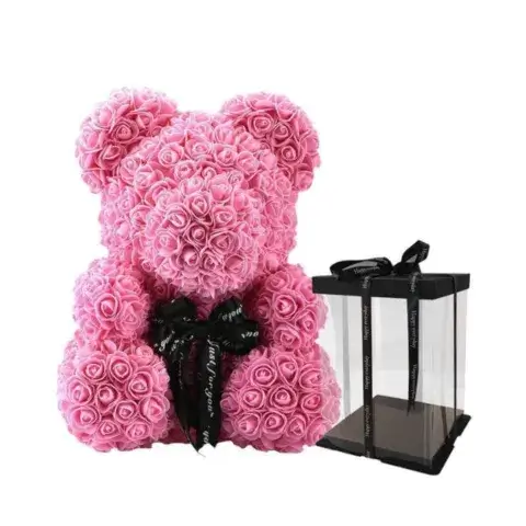 small pink rose bear forever friend luxury box flower delivery athens florist same day