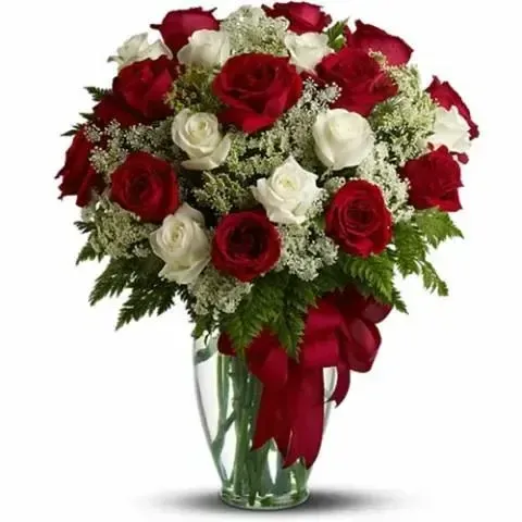 Order 30 red and white roses bouquet from Athens flower shop for same day delivery.